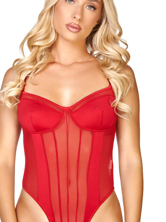 Bodysuit String Transparencies Stripes Burgundy