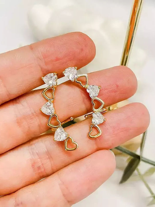 Ear Climbers Σκουλαρίκια Καρδιές Ζιργκόν Awear Kym Gold