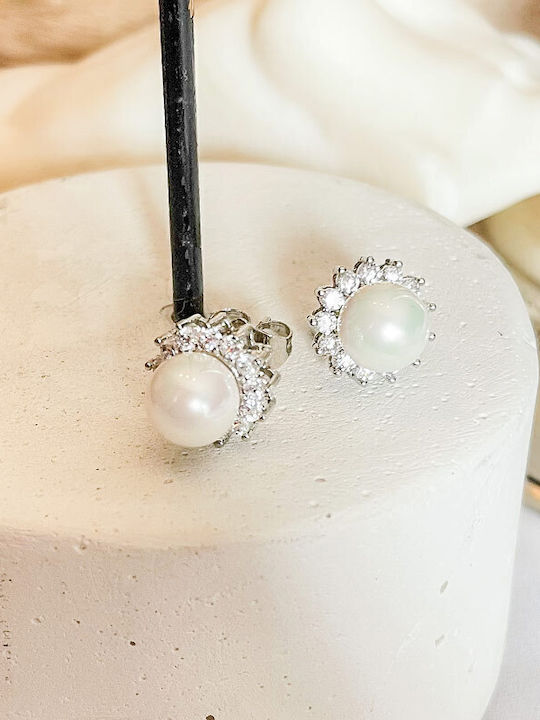 Σκουλαρίκια Καρφωτά Ροζέτα Πέρλες Awear Rosette Silver Pearl Σκουλαρίκια Καρφωτά Ροζέτα Πέρλες Awear Rosette Silver Pearl