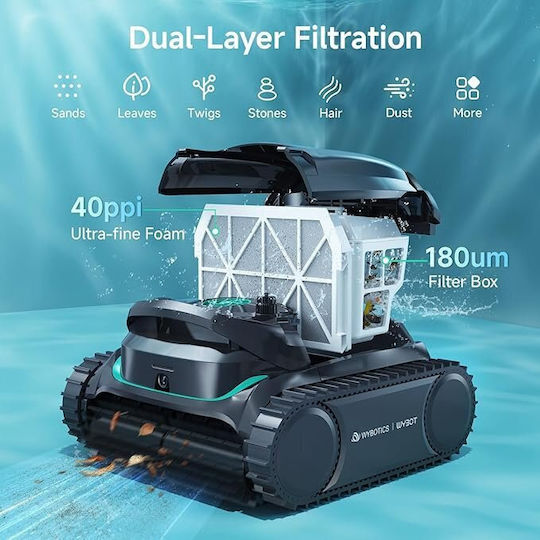 Wybot M2 Wireless Robot Vacuum 120W Bottom Walls Waterline for Pools up to 25x16m with 6lt Filter