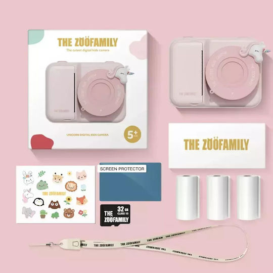 The Zoofamily Urban Zoo Unicorn Children's Camera 48MP with Thermal Printing Pink