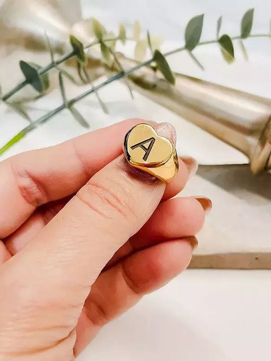 Δαχτυλίδι Σεβαλιέ Ανοξείδωτο Ατσάλι Heart Seal Gold