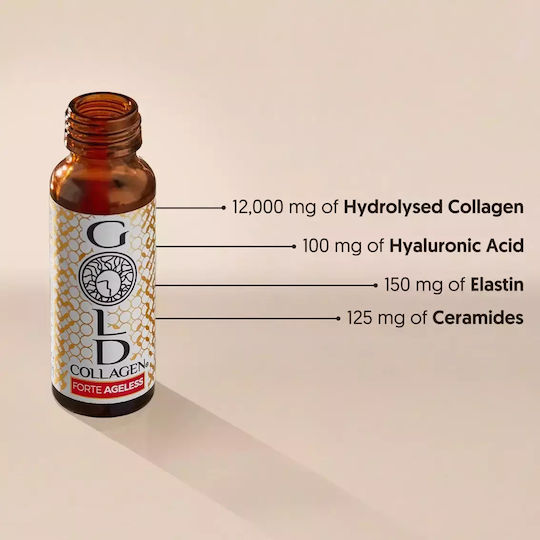 Gold Collagen Forte Ageless 12mg cu Vitamina C, Acid Hialuronic și Biotină 10 x 50ml