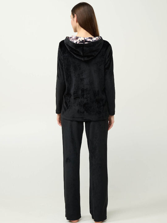 Vamp Vamp Damen Schlafanzug & Pyjamas Winter Samt Schwarz