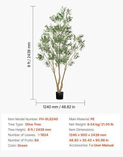 Vevor 240cm Artificial Olive Potted Plant For Home Office Spaces Rzs8ftglsslx8ojbj001v0