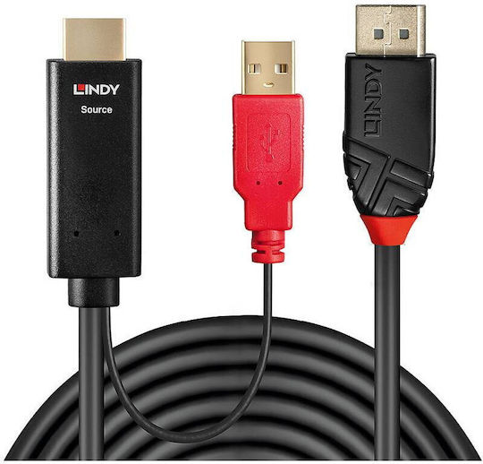 Lindy Cable mini DisplayPort male - HDMI male 2m Μαύρο (41426)