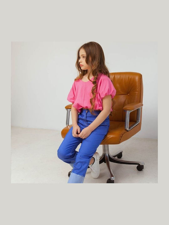Kinder-Crop-Top Kurzarm Fuchsie