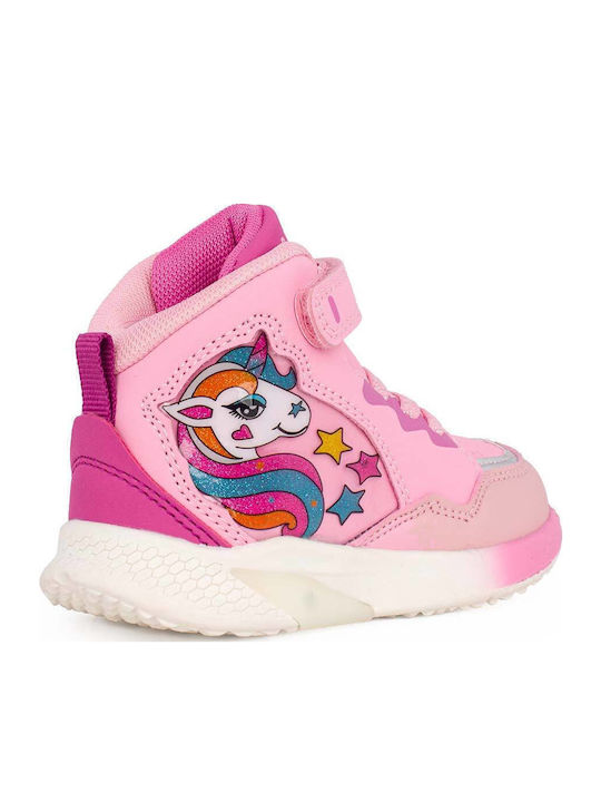 Kinder Sneakers Hoch mit Klettverschluss & Lichtern Rosa