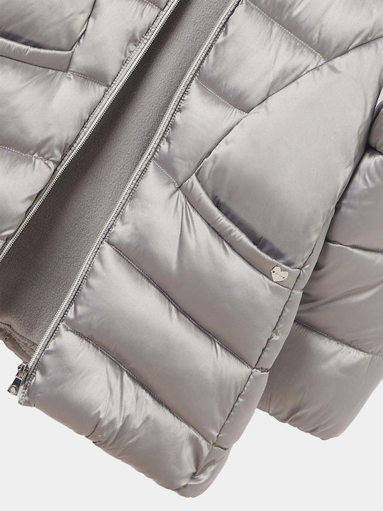 Daunen-Kinderjacke Kurz mit Kapuze Silber