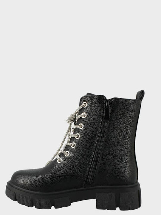 Lederne Kinderstiefel mit Schnürsenkeln Schwarz