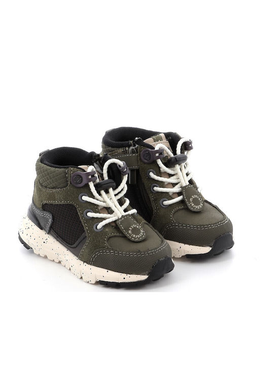 Lederne Kinderstiefeletten mit Schnürsenkeln Khaki