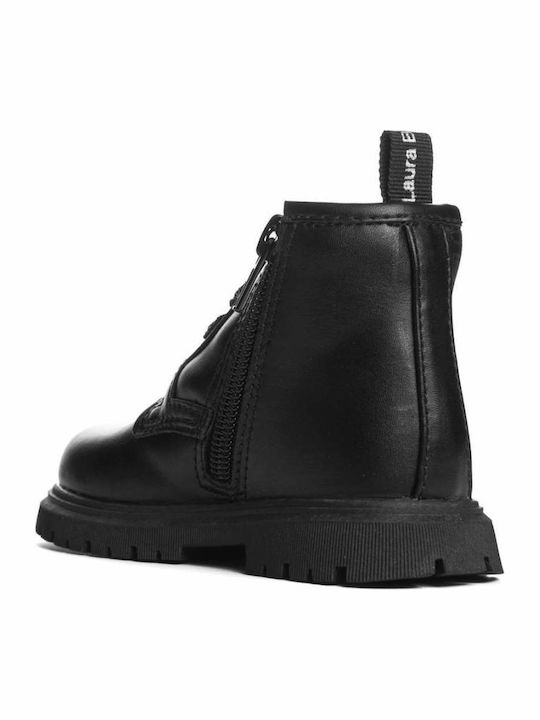 Leather Kids Boots with Zipper Black