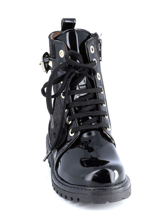 Kids Boots from Patent Leather with Zipper Black