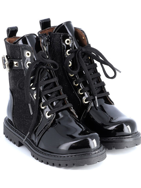 Kids Boots from Patent Leather with Zipper Black
