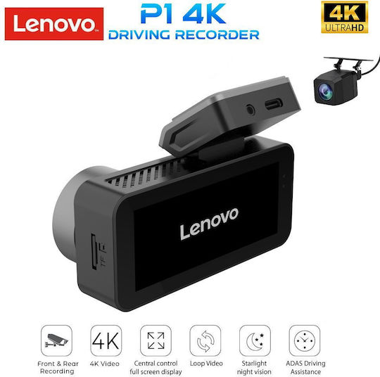 Lenovo Set Car DVR Camera 4K with 3.39" Screen & Rear Camera