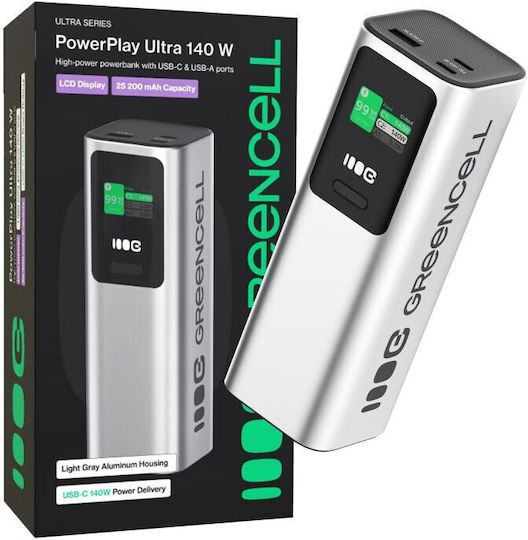 Green Cell PowerPlay Ultra 25200mAh 140W με Θύρα USB-A και Θύρα USB-C Γκρι