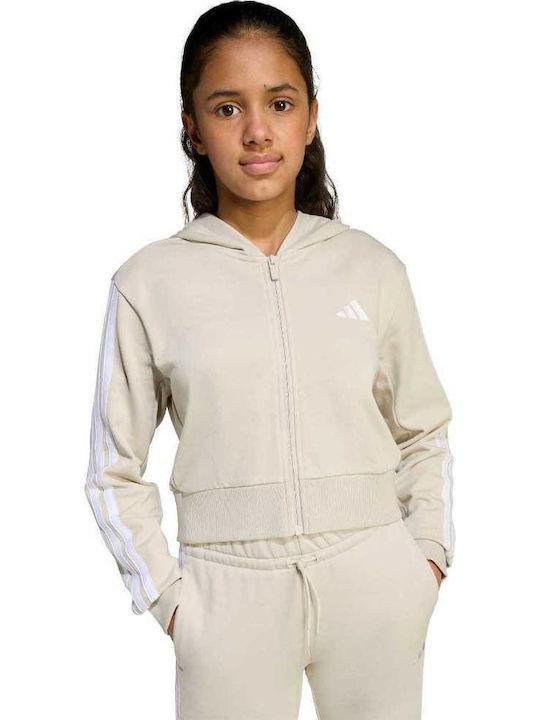 Kinder-Sweatshirt Strickjacke Gekürzt mit Kapuze Beiges Essentials 3-Stripes