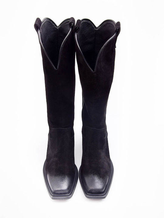 Wildleder Damenstiefel Cowboy Schwarz