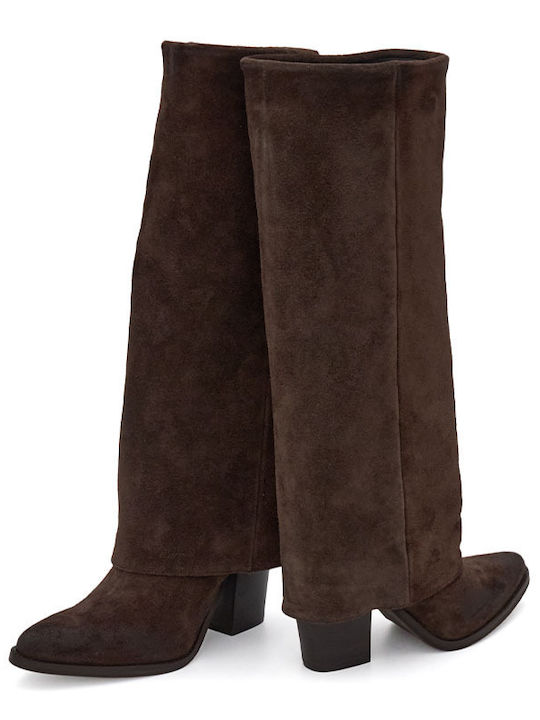 Wildleder Damenstiefel mit hohem Absatz Braun