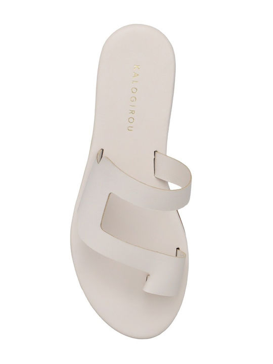 Leather Women's Flat Sandals in White Color