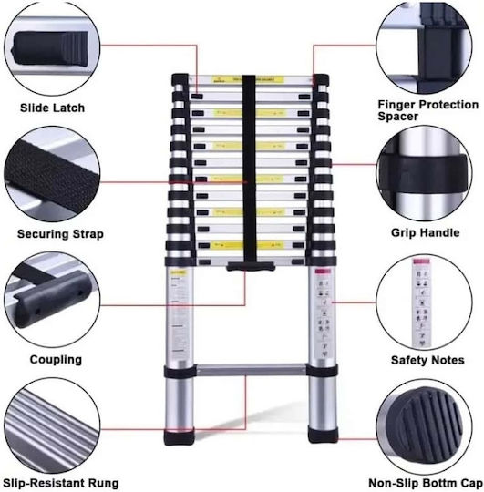 Veritas Telescopic Ladder Aluminum of Steps with Maximum Height 3.2m
