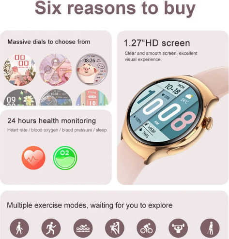M11 Pink Smartwatch with Heart Rate Monitor (Pink)