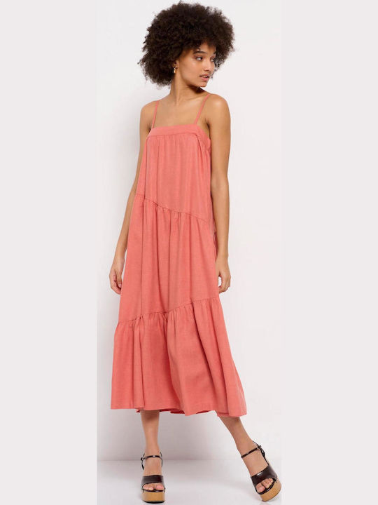 FBL007-13213 Sommer Midi Kleid mit Rüschen Apricot