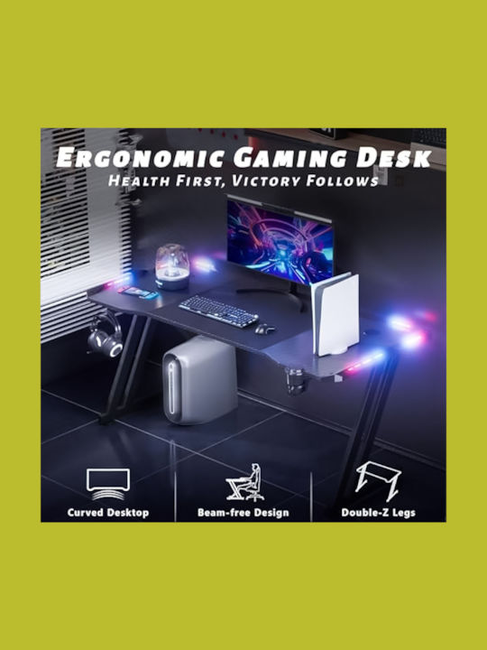 Birou Gaming Din Lemn Negru cu LED 140x60x75cm
