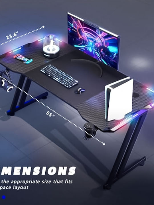 Birou Gaming Din Lemn Negru cu LED 140x60x75cm