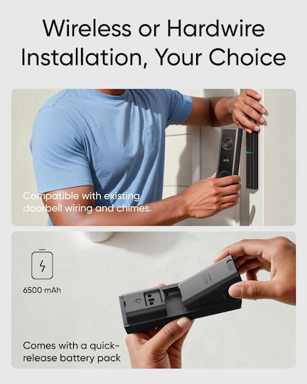 Eufy C31 Wireless Doorbell Wi-Fi Compatible with Alexa and Google Home Black