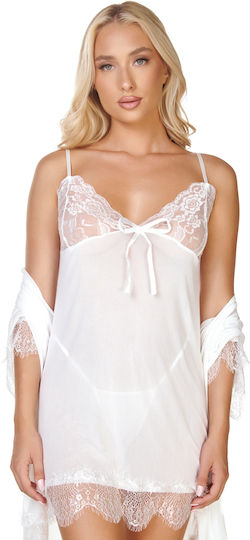 Set Negligé-Kimono Mit Spitze Details Weiß