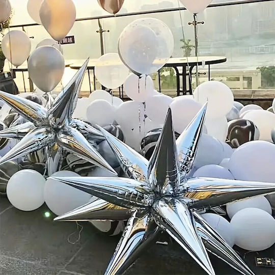 Baloane Metalizat Folie Flippy 3D Stea Formă 66 Cm Ambalaj Individual Pai Inclus Balon Gonflabil Aer Heliu Argintiu