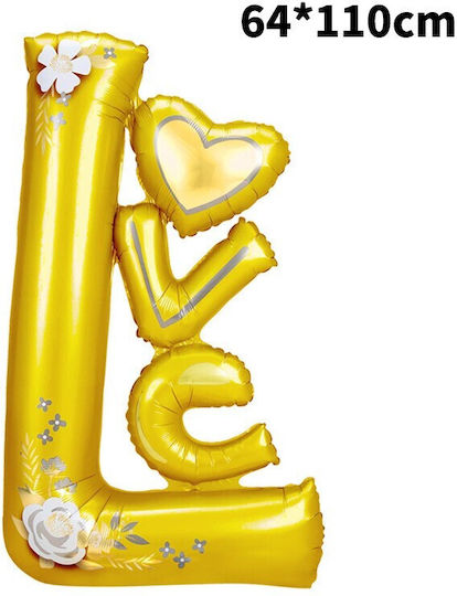 Baloane Folie Metalică Flippy Figurină Model Dragoste Tematică Dragoste 110x64 Cm Ambalaj Individual Paie Inclusă Umflare Aer Heliu Galben