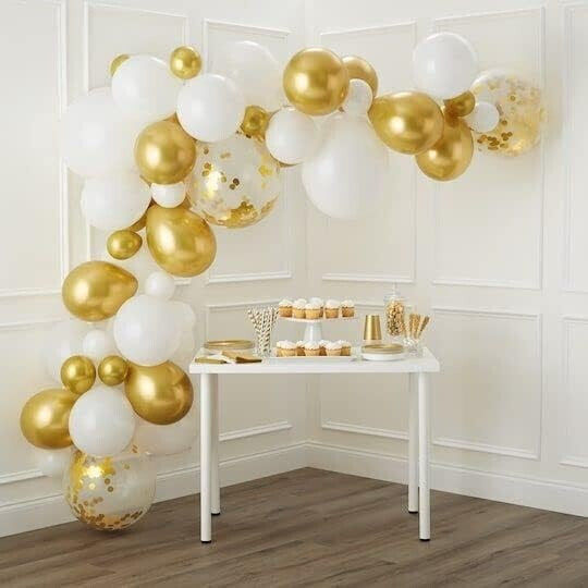 Set 16 Baloane Latex Flippy Party Model 30 Cm Alb Auriu Transparent Confetti 2.8 G