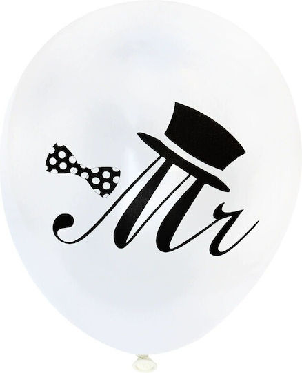 Set 10 Baloane Latex Flippy Design Petrecere Nuntă Mr Mrs Tocmai Căsătoriți 2.8 G 30 Cm Alb Negru