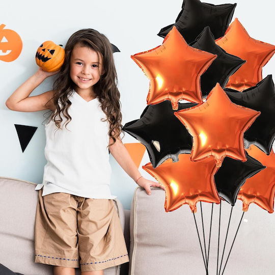 Set 5 Baloane Metalice Folie Figuri Flippy Tematică Halloween Include Pai Ambalaj Individual Umflare Aer Heliu Figurina Dovleac 54x87 Cm Stele Cercuri 45 Cm Multicolor