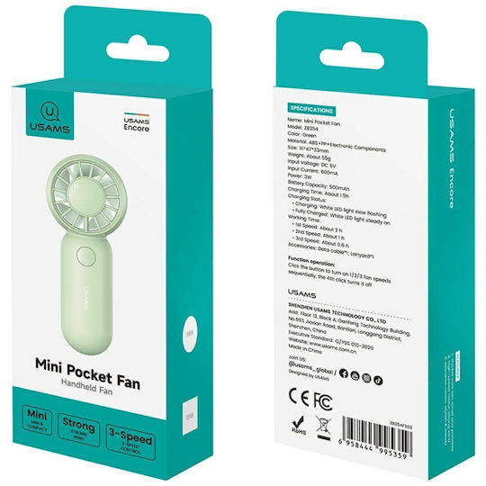 Handheld Fan Usams Mini Pocket Zb354 Green