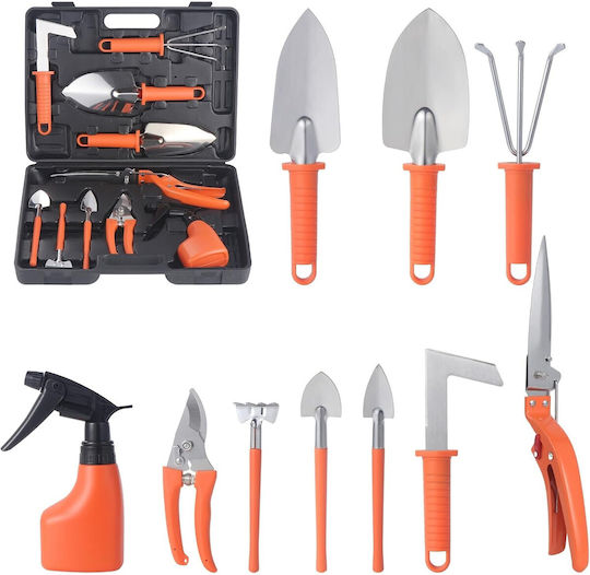 Set 10 Unelte de Grădină Flippy Pentru Plantare Prelucrare Sol Îngrijire Plante Mânere Portocalii Material Pvc Oțel Inoxidabil Cutie Inclusă 37x28x7 Cm Negre