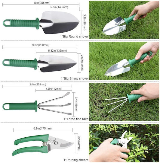Set 10 Unelte de Grădină Flippy Pentru Plantare Prelucrare Sol Îngrijire Plante Mânere Verzi Material PVC Oțel Inoxidabil Cutie Inclusă 37x28x7 Cm Negre