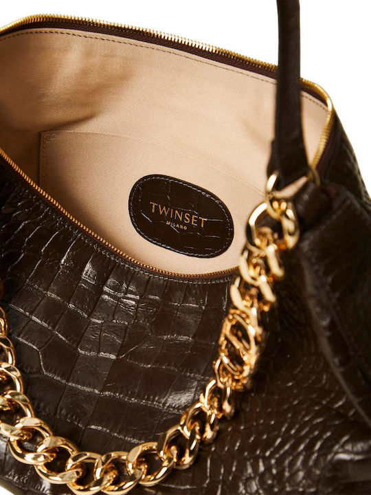 Set aus braunem Leder Croco Hobo-Tasche für Damen