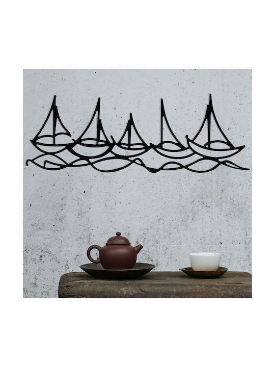 Wallity Decorațiune Siluetă Ships In Water Neagră Din Metal 68x24cm