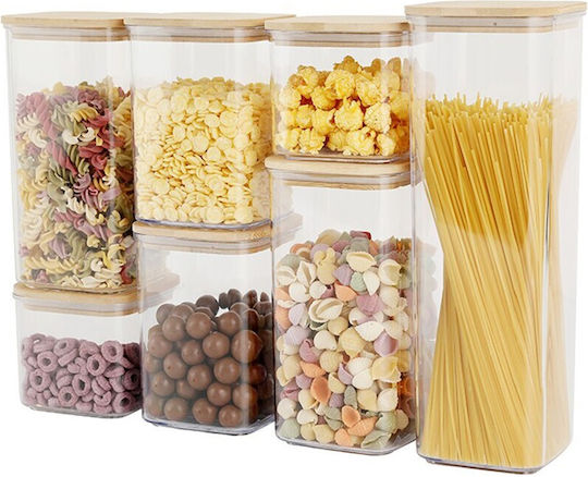 Food Storage Boxes Flippy Set 7 Behältertyp Behälter Getreidevertrieb Kunststoff Bambusdeckel 2 Stück 0,5 L 2 Stück 0,8 L 2 Stück 1,2 L 1 Stück 2,5 L Transparent