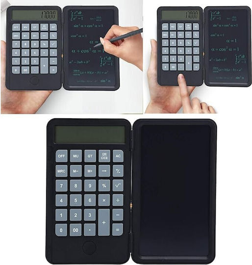 Calculator Reîncărcabil de Mână cu Tablă de Scris Flippy Calculator Portabil Ecran LCD Afișaj 12 Cifre Ecran 15 Cm Culoare Neagră