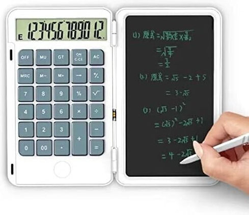 Calculator Reîncărcabil de Mână cu Tablă de Scris Flippy Calculator Portabil Ecran LCD Afișaj cu 12 Cifre Ecran de 15 Cm Culoare Albă