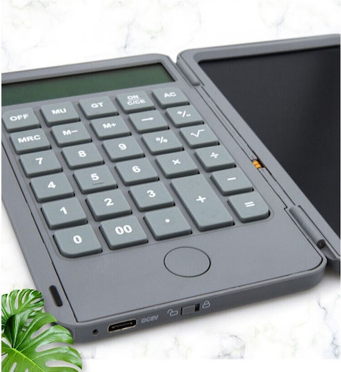 Calculator Reîncărcabil Portabil cu Placă de Scris Flippy Calculator Portabil Ecran LCD Afișaj 12 Cifre Ecran 15 Cm Culoare Gri