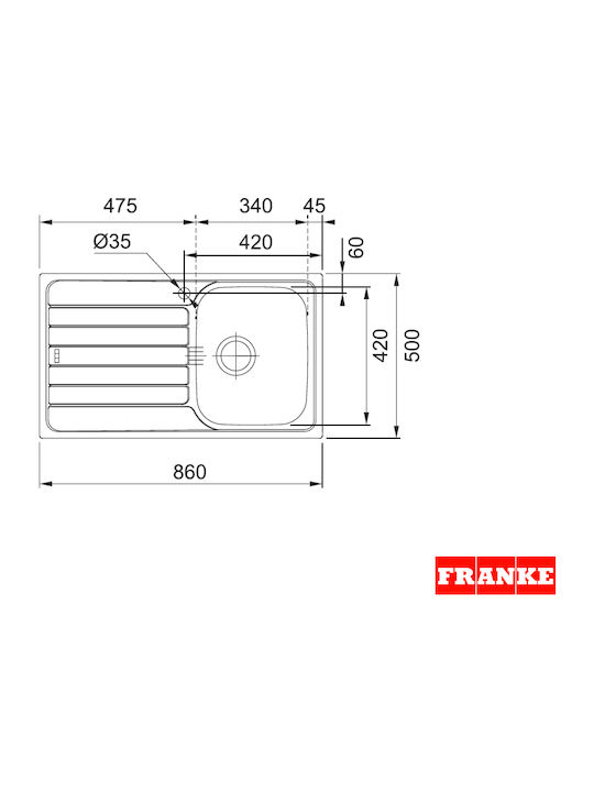 Franke Spark Ένθετος Νεροχύτης Inox Brushed Μ86xΠ50cm Ασημί