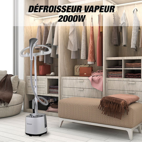 Techwood Aparat de călcat cu abur pentru haine pardoseală 2000W cu rezervor 2.8lt Alb