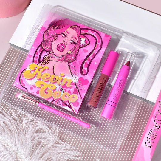 Set 4 Produse de Machiaj Kevin Coco Roz Loving-heart Leopard Girl 18 Culori 20.5 X 18.2 X 2.2 Cm