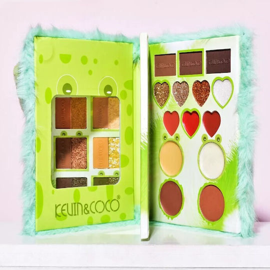 Kevinandcoco Set Machiaj 38 Culori Farduri de Pleoape Iluminatoare Conturare Carcasă Pufoasă Design Broscuță 17.3x12.5x5 Cm Multicolor
