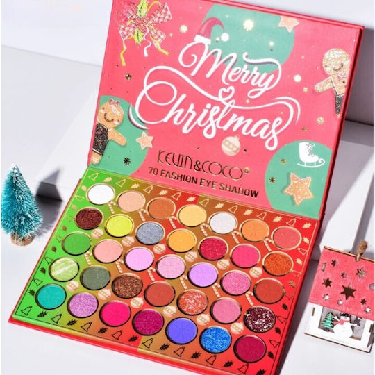 Kevinandcoco Set Machiaj 70 Culori Paletă Fard de Pleoape Merry Christmas Model Oglindă Ovală 22.3x17.2x1.9 Cm Multicolor